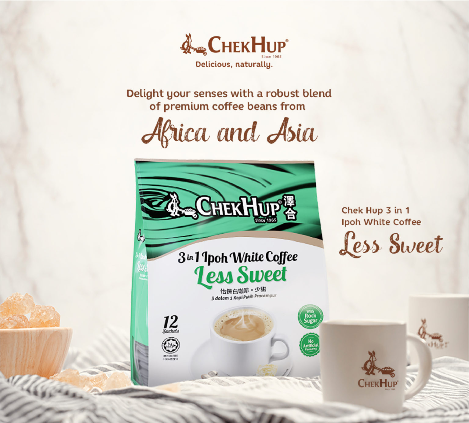 Chek Hup 3 in 1 Ipoh White Coffee (Less Sweet) (35g x 12 sachets)