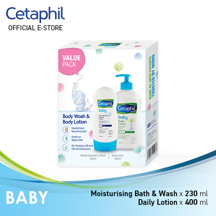 Cetaphil Baby Regime Pack 2 (Ultra Moisturizing Bath & Wash 230ml + Daily Lightweight Lotion 400ml) for Baby Delicate Skin